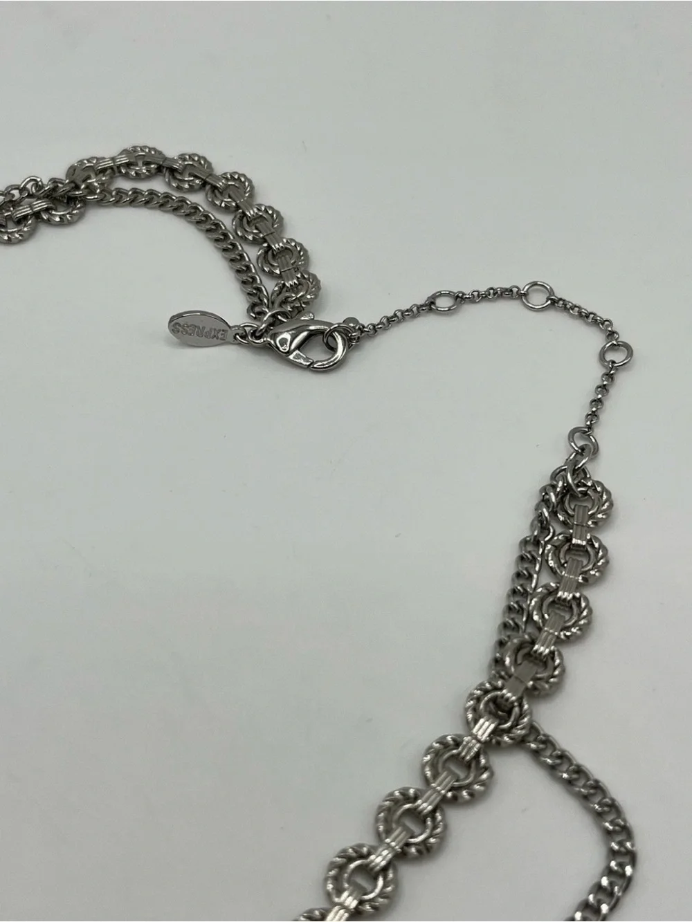 Express Y Drop Rhinestone Layered Statement Silver Tone 16”-20” - Picture 8 of 8